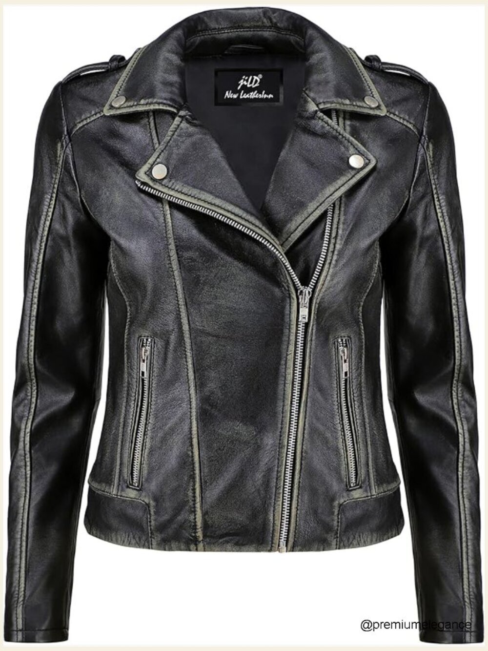 Vintage Biker Motorcycle Leather Jacket Women Zip-Up Lightweight Coat